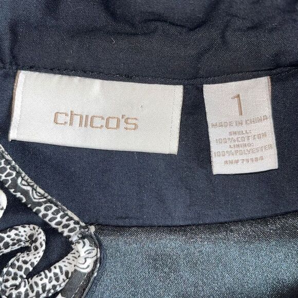 Chico's Women's Open Front Blazer Jacket Overlay Design Mock Neck Black Size 1 - Picture 4 of 6